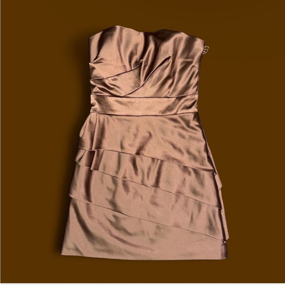 BCBG Strapless Satin Brown Dress